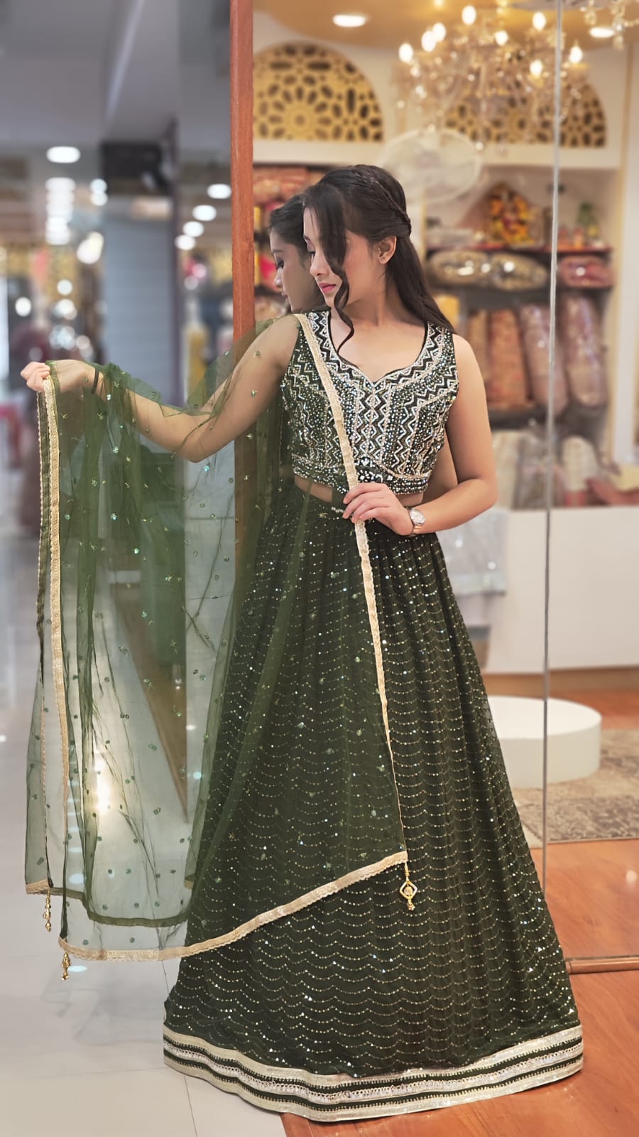 Dazzling Green Sequence Lehenga