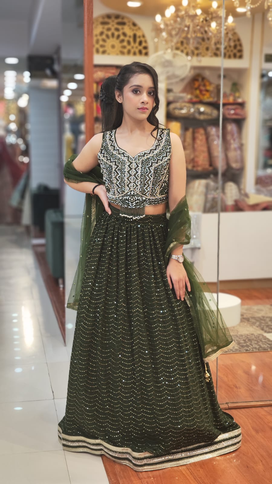 Dazzling Green Sequence Lehenga