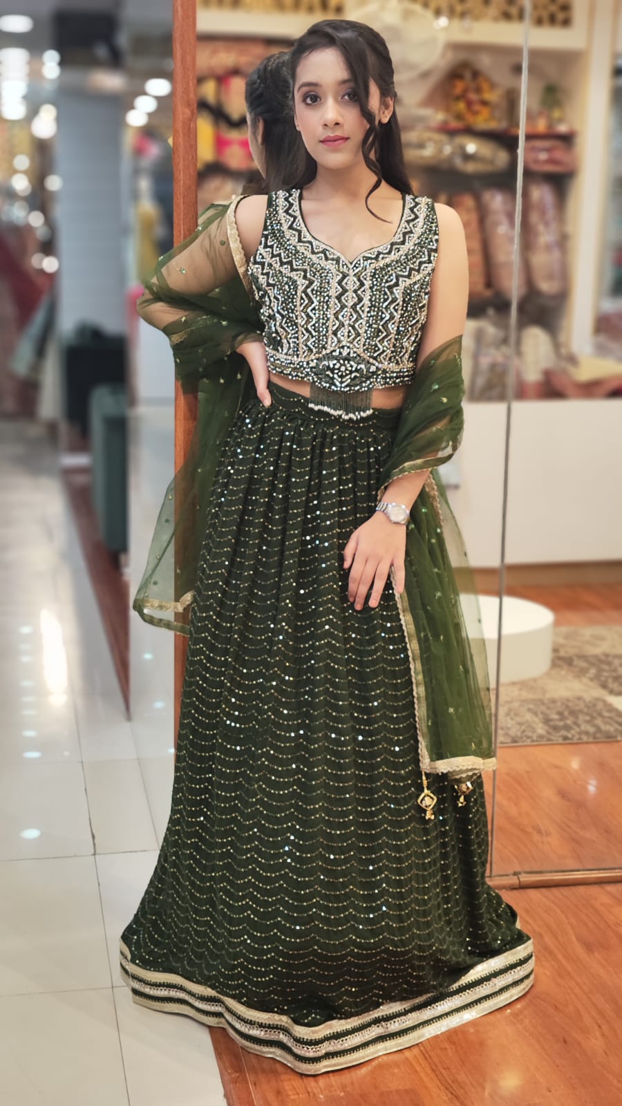 Dazzling Green Sequence Lehenga