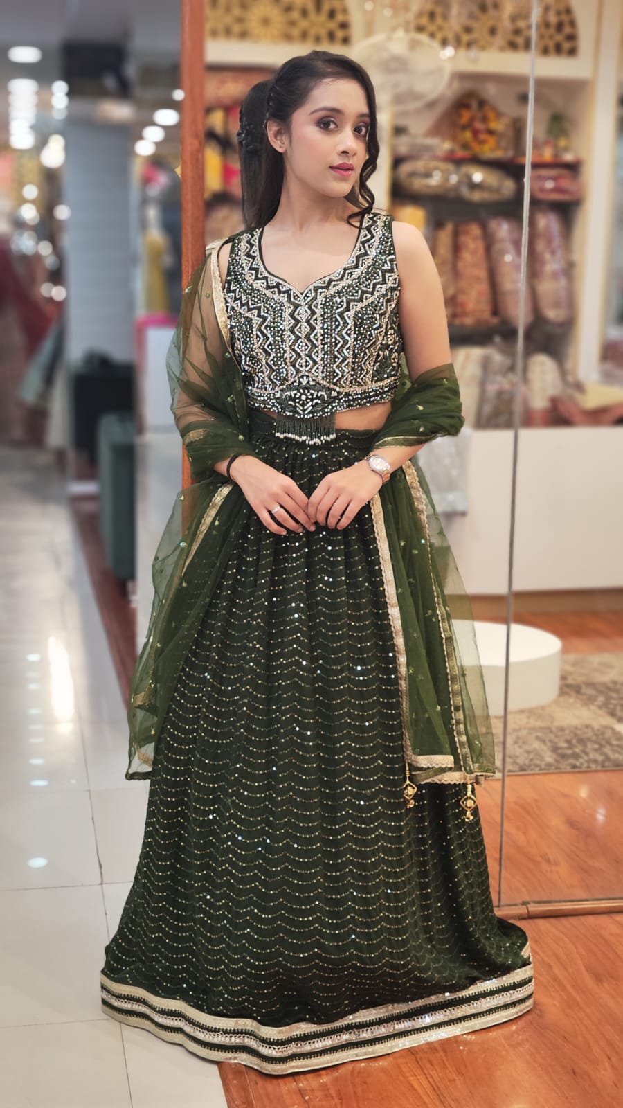 Dazzling Green Sequence Lehenga