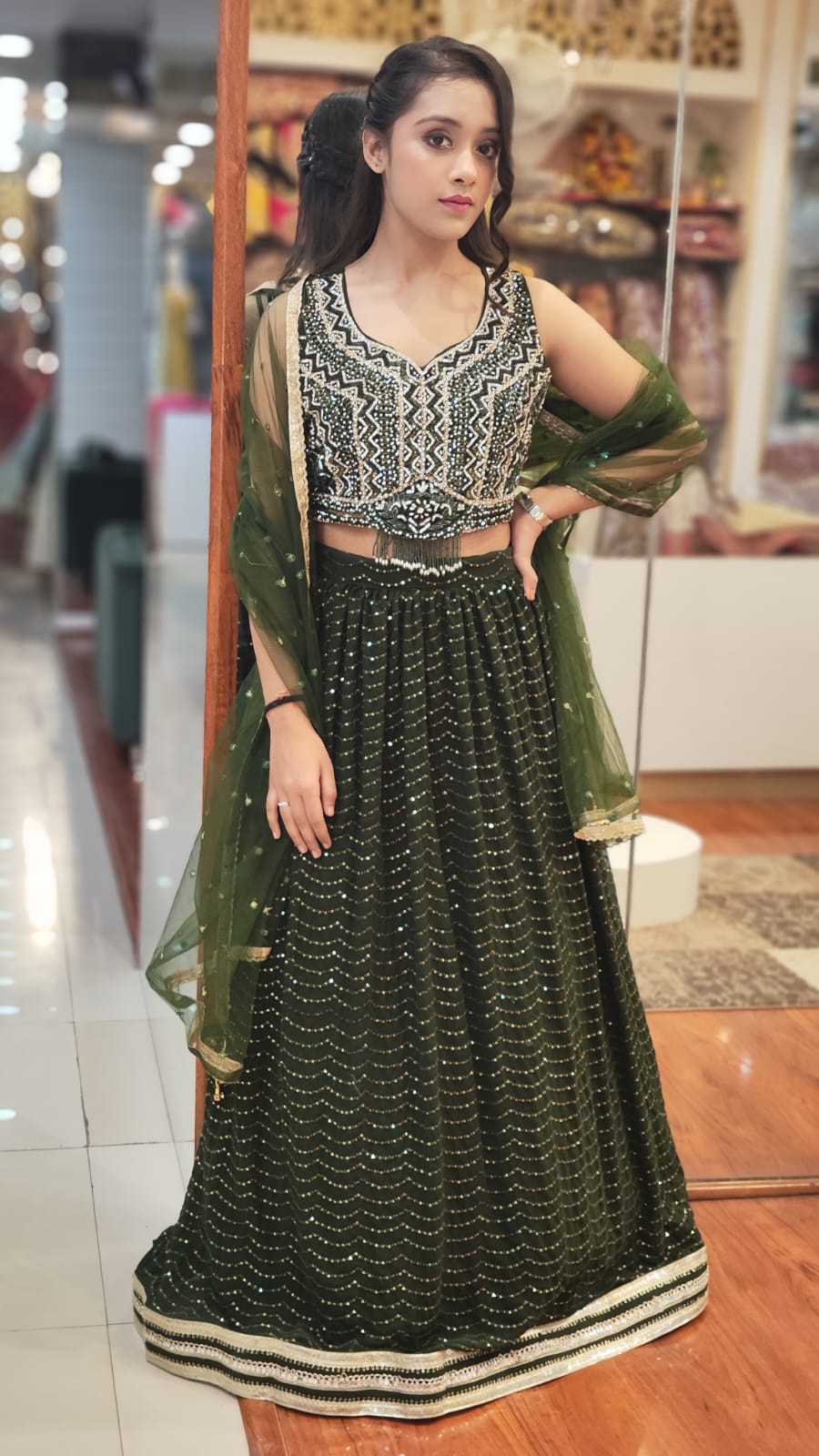 Dazzling Green Sequence Lehenga