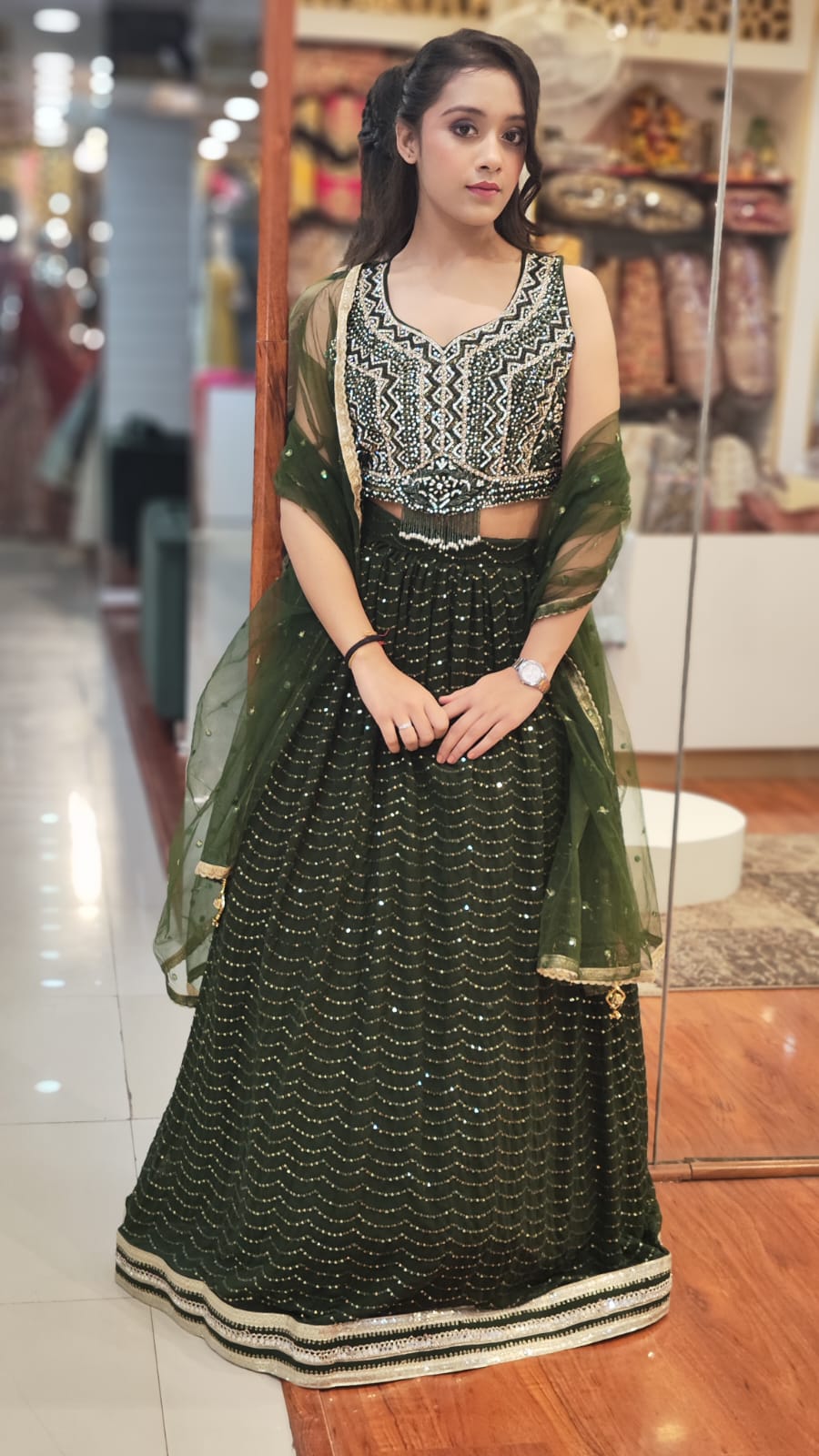 Dazzling Green Sequence Lehenga