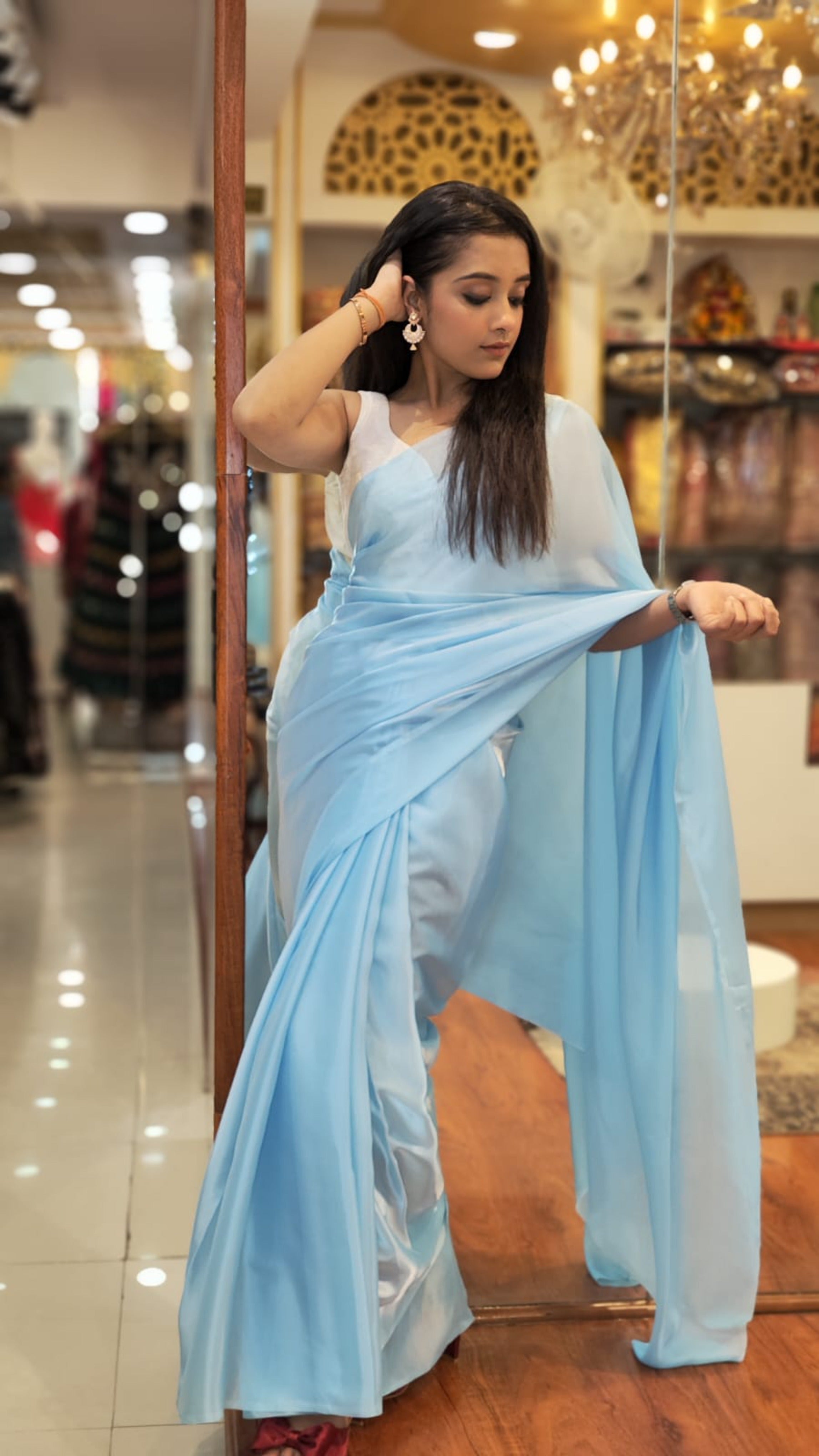 Ice Blue Organza Soft Saree