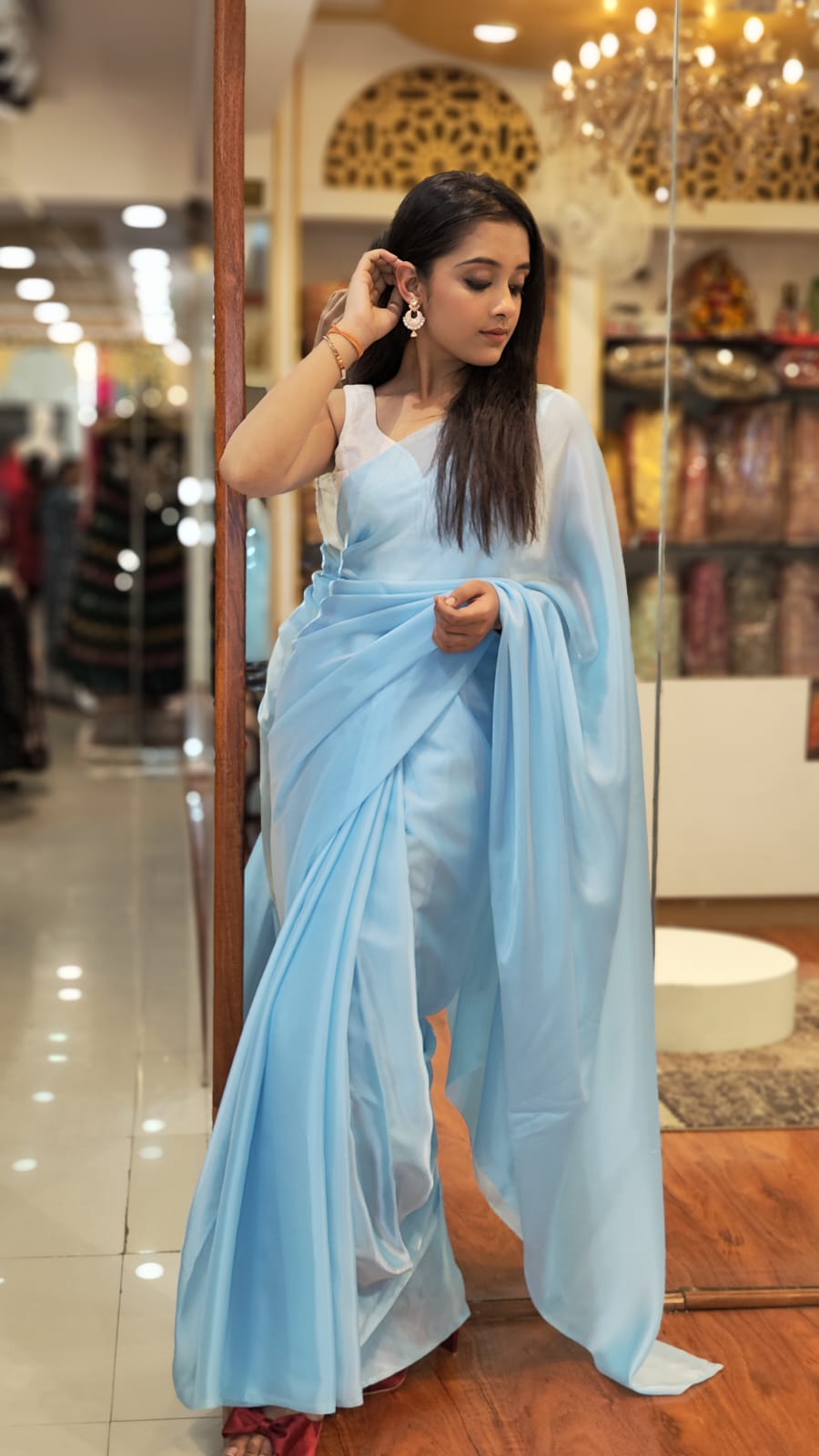 Ice Blue Organza Soft Saree