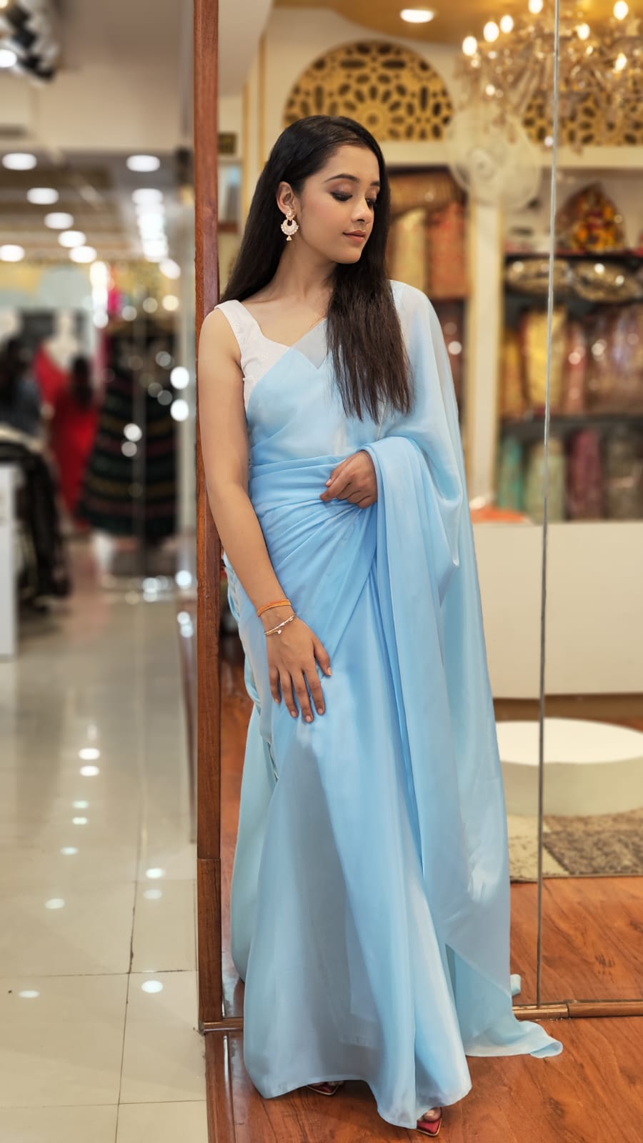 Ice Blue Organza Soft Saree