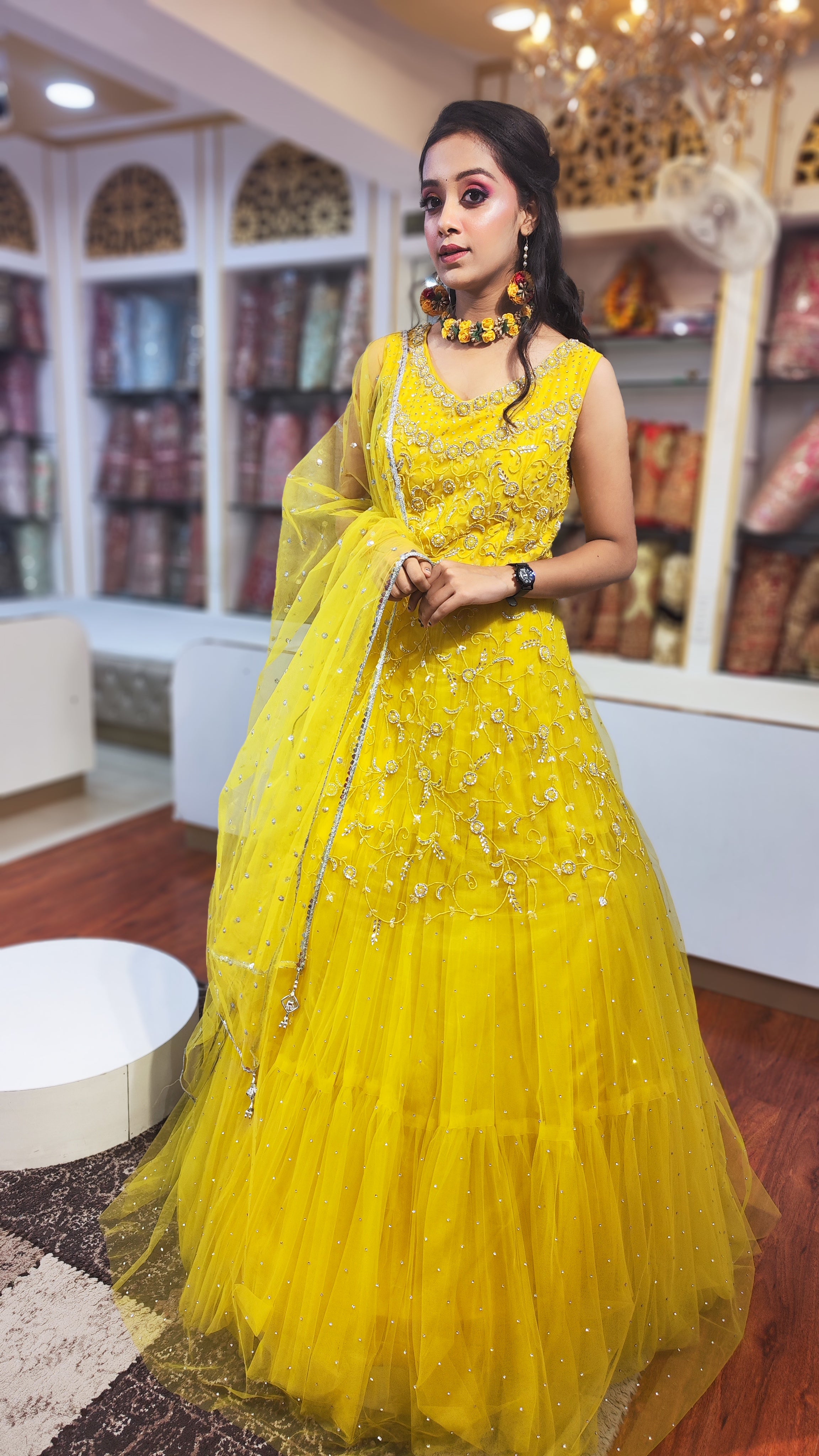 Bright Haldi Yellow Western Gown