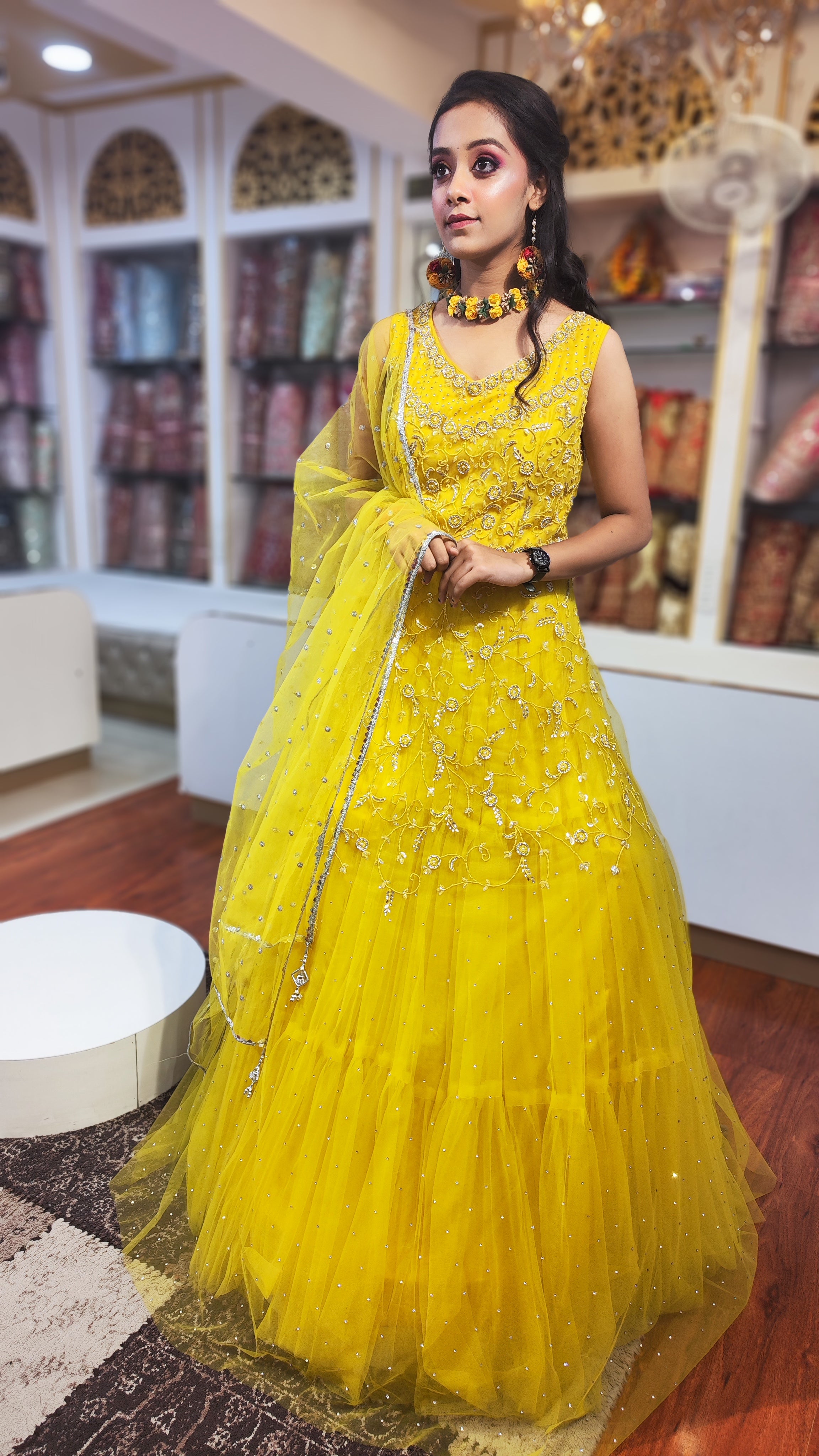 Bright Haldi Yellow Western Gown