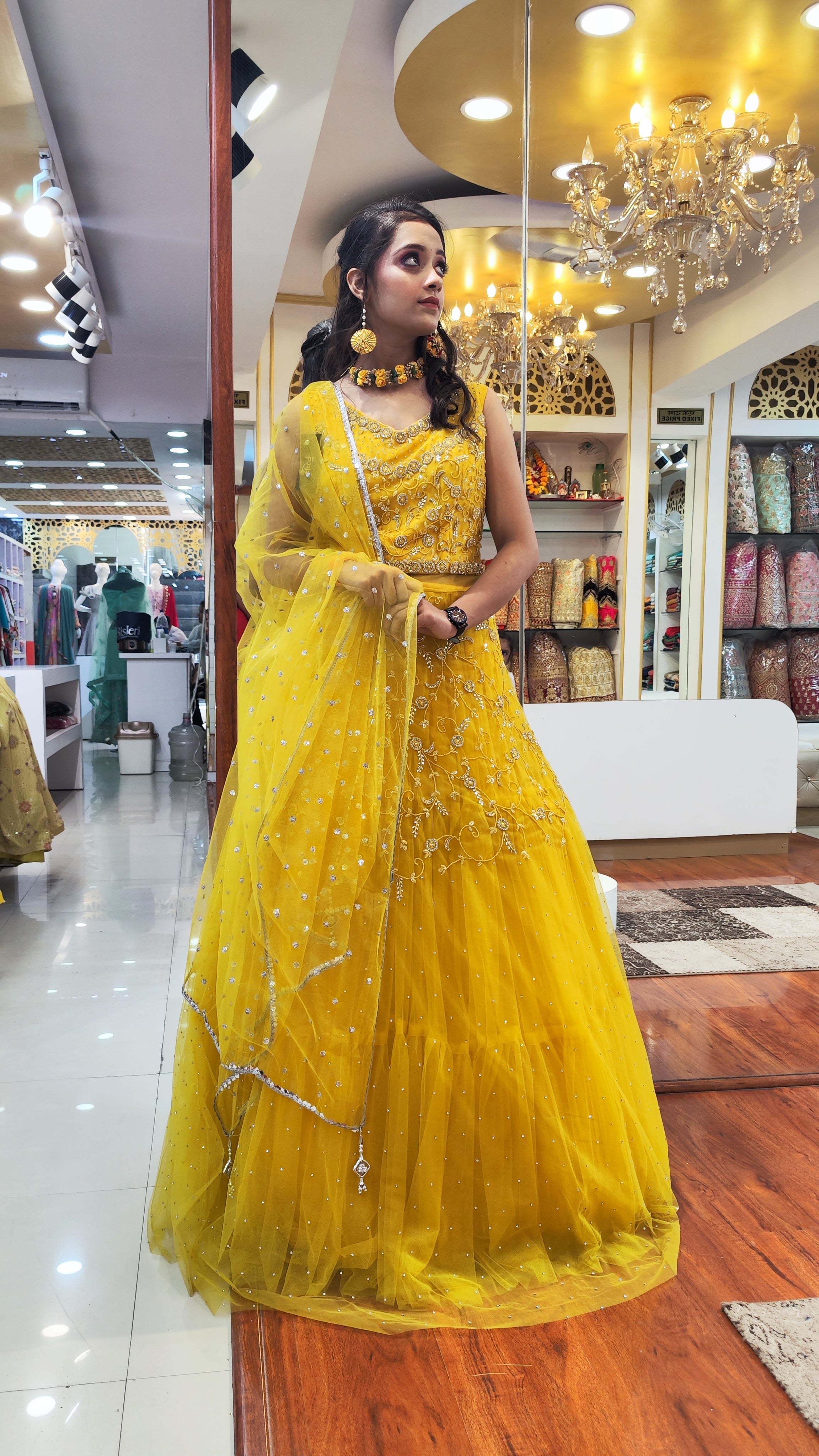 Bright Haldi Yellow Western Gown