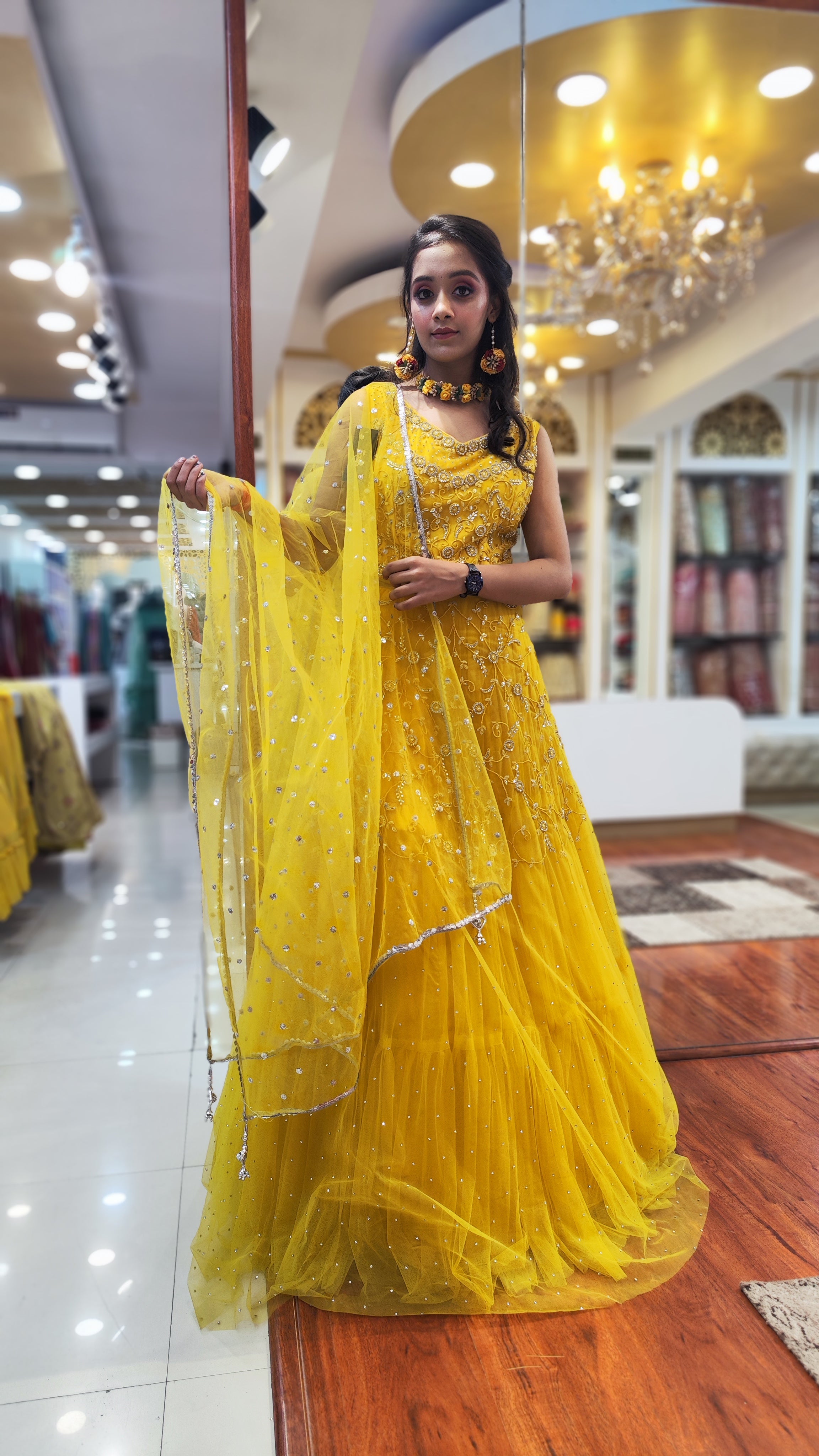 Bright Haldi Yellow Western Gown