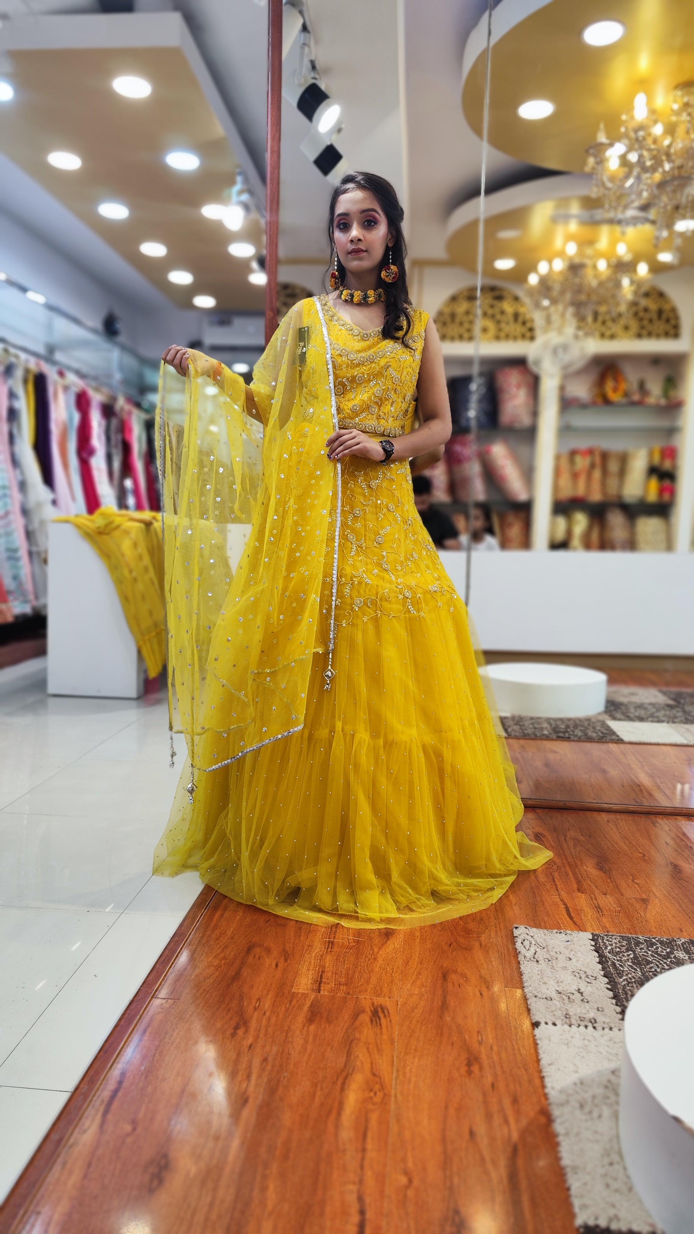 Bright Haldi Yellow Western Gown