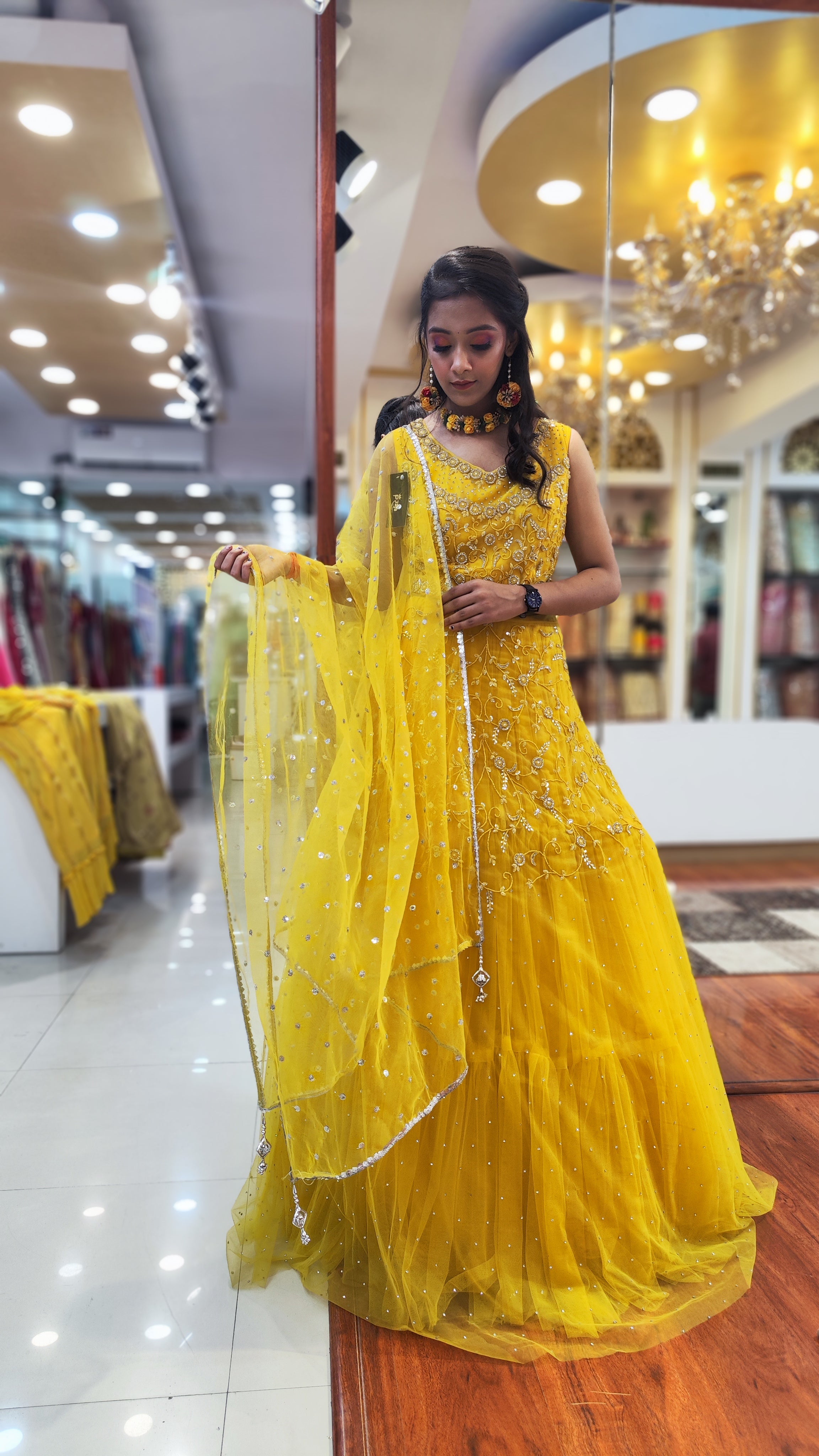 Bright Haldi Yellow Western Gown