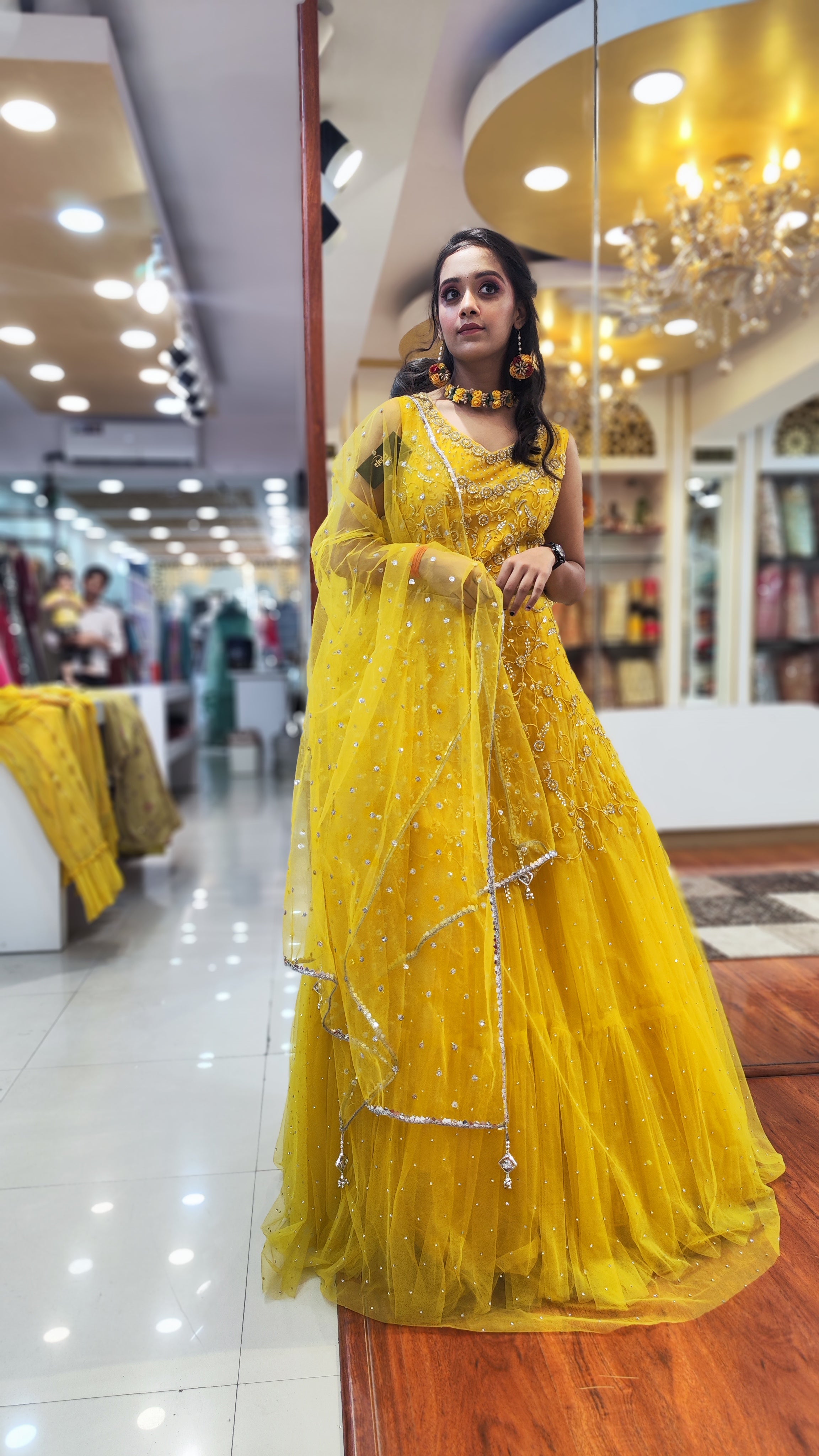 Bright Haldi Yellow Western Gown