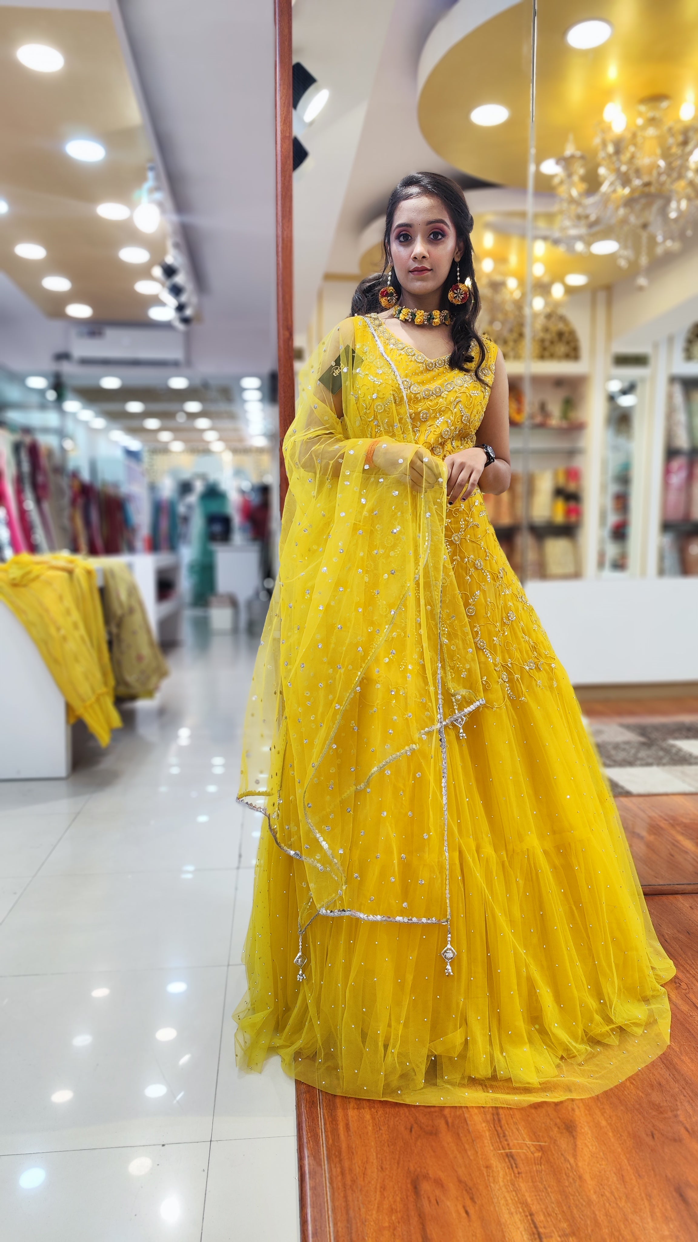 Bright Haldi Yellow Western Gown