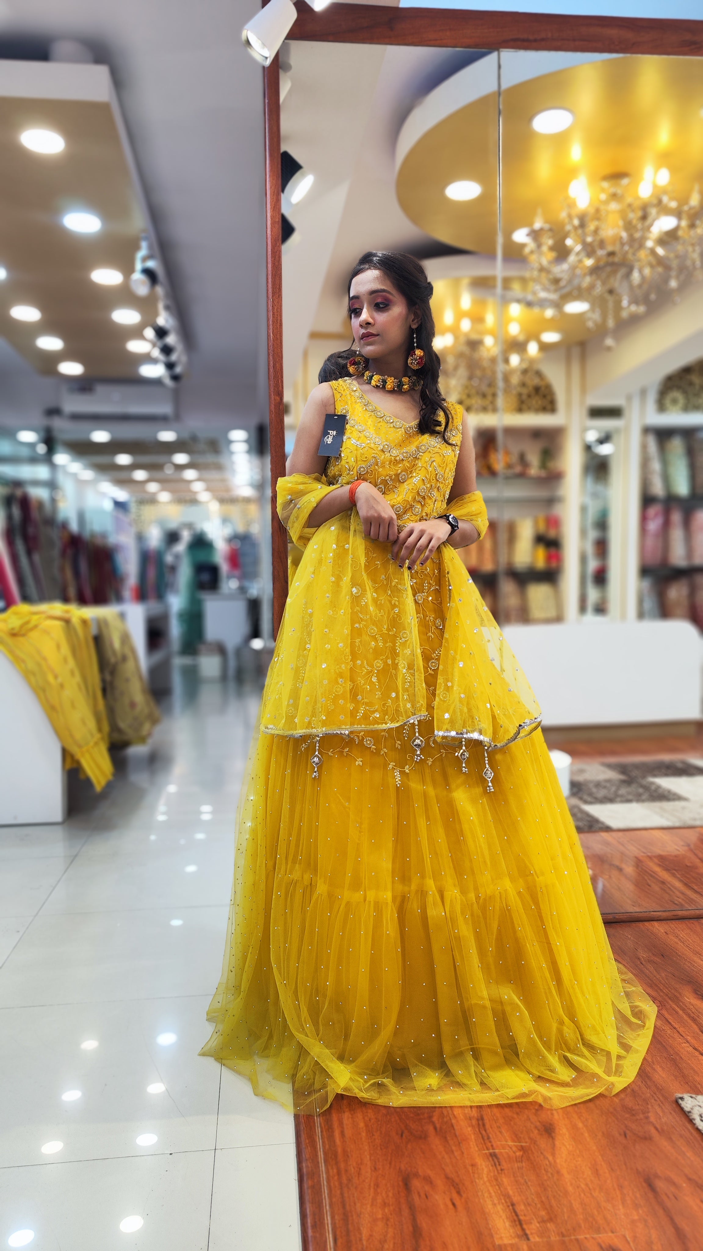 Bright Haldi Yellow Western Gown