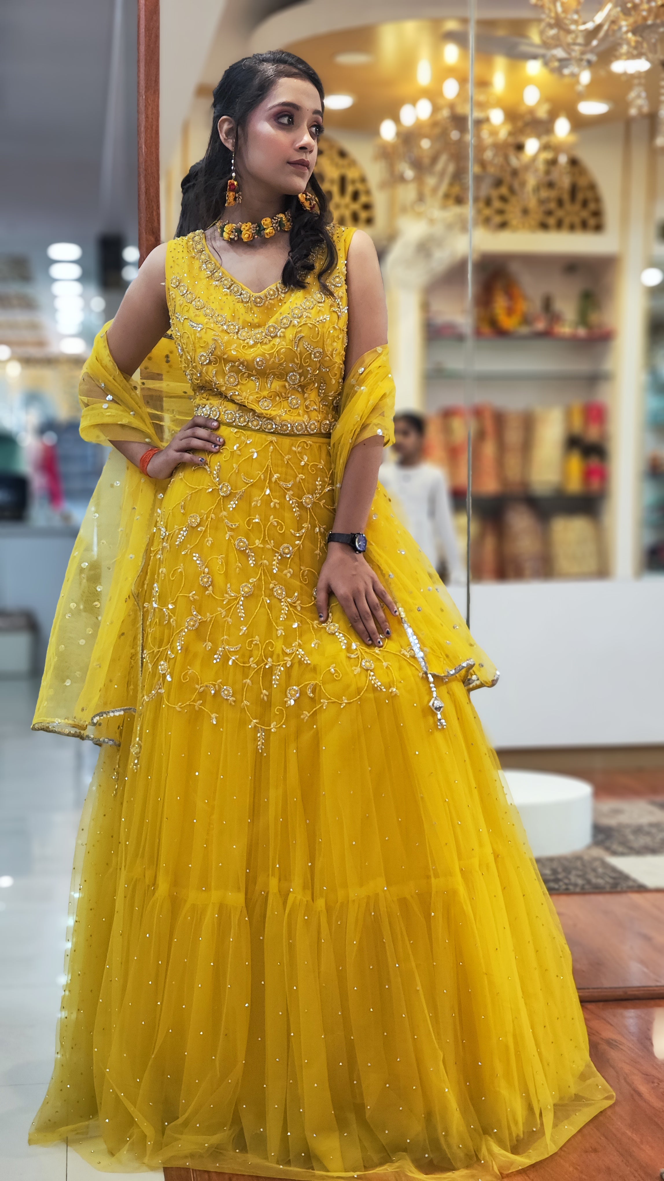 Bright Haldi Yellow Western Gown