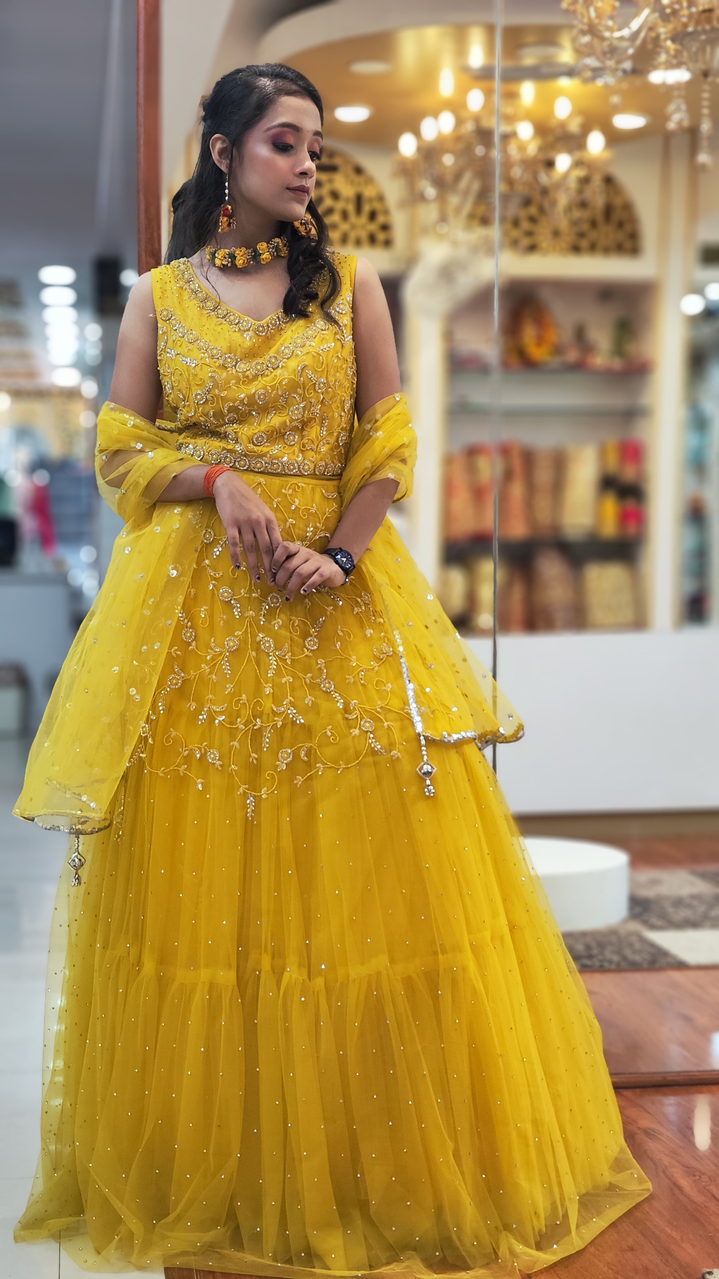 Bright Haldi Yellow Western Gown