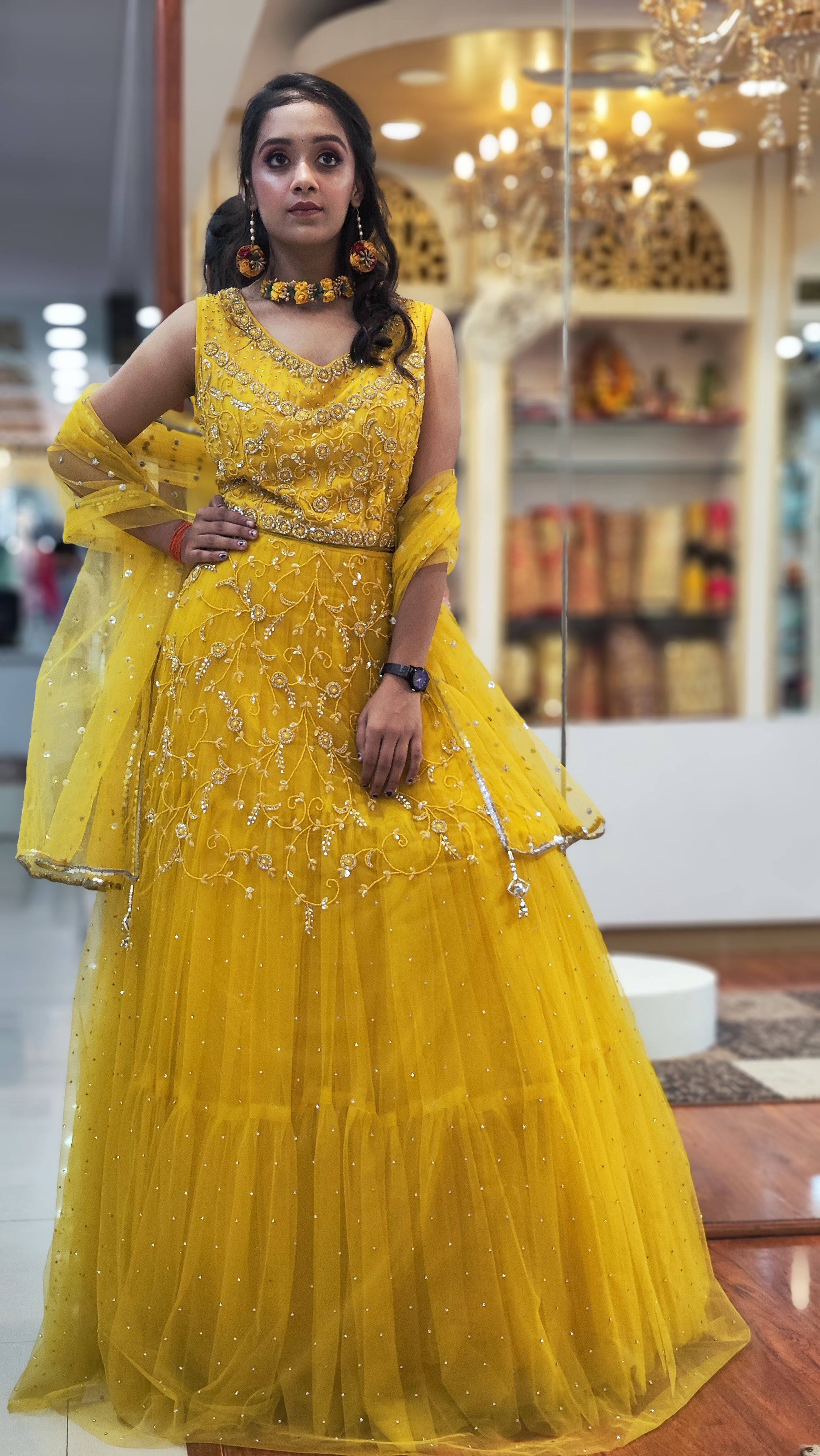 Bright Haldi Yellow Western Gown