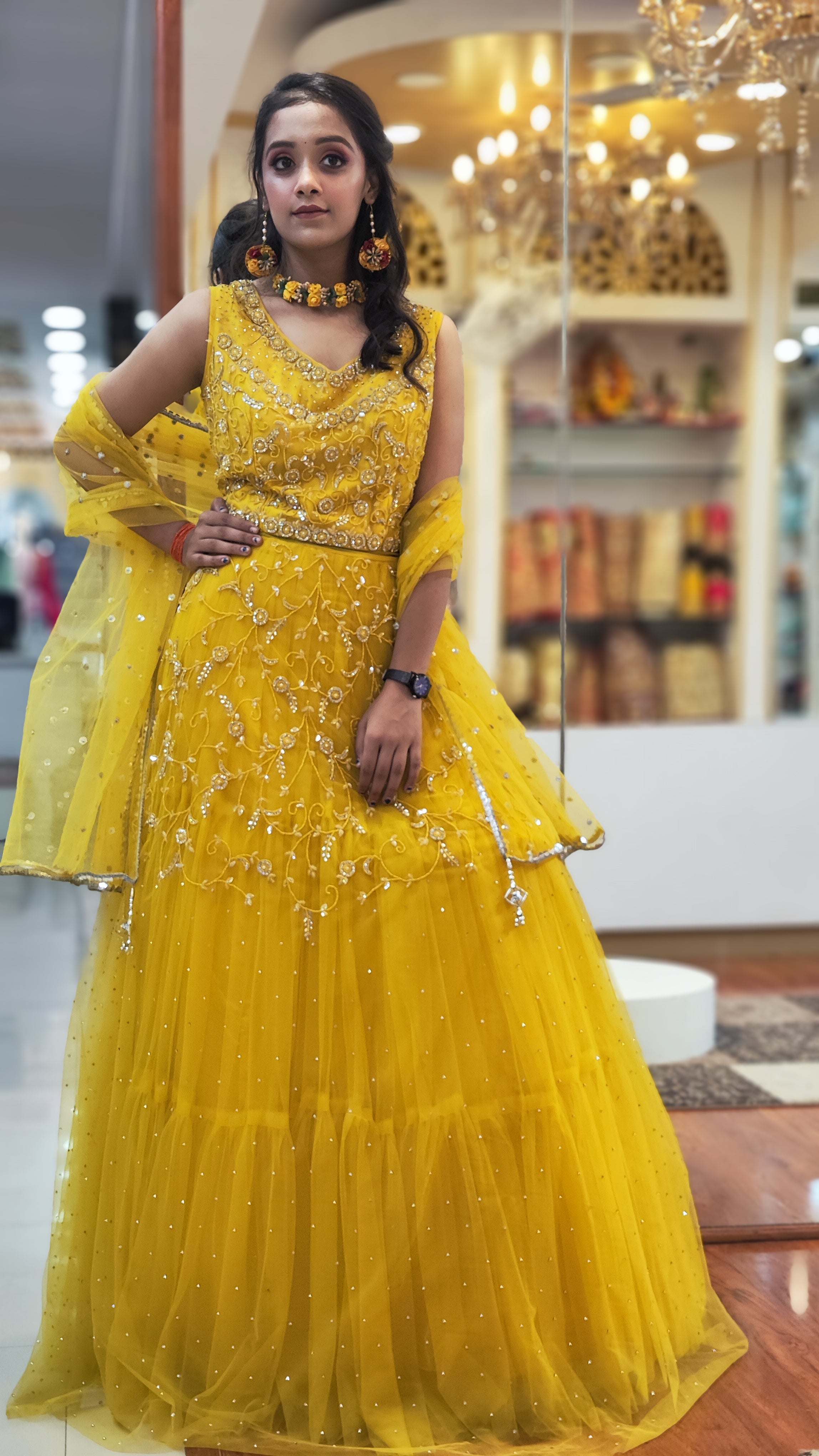 Bright Haldi Yellow Western Gown