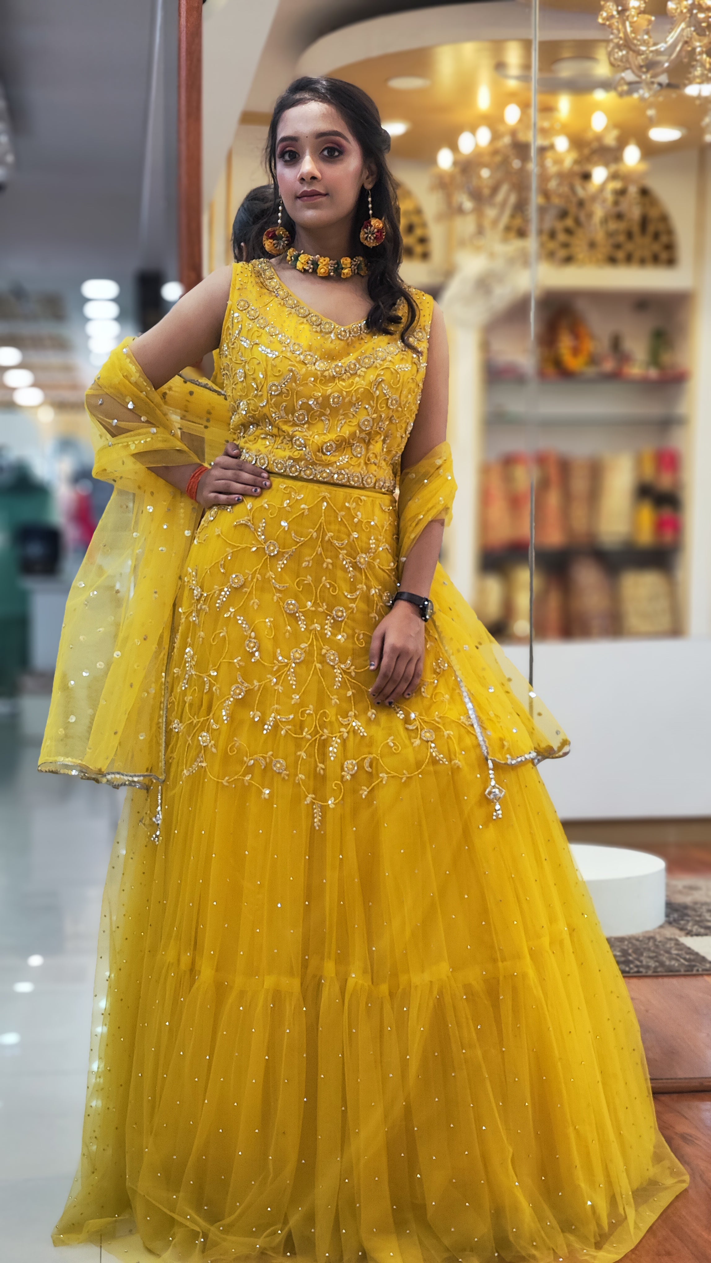 Bright Haldi Yellow Western Gown