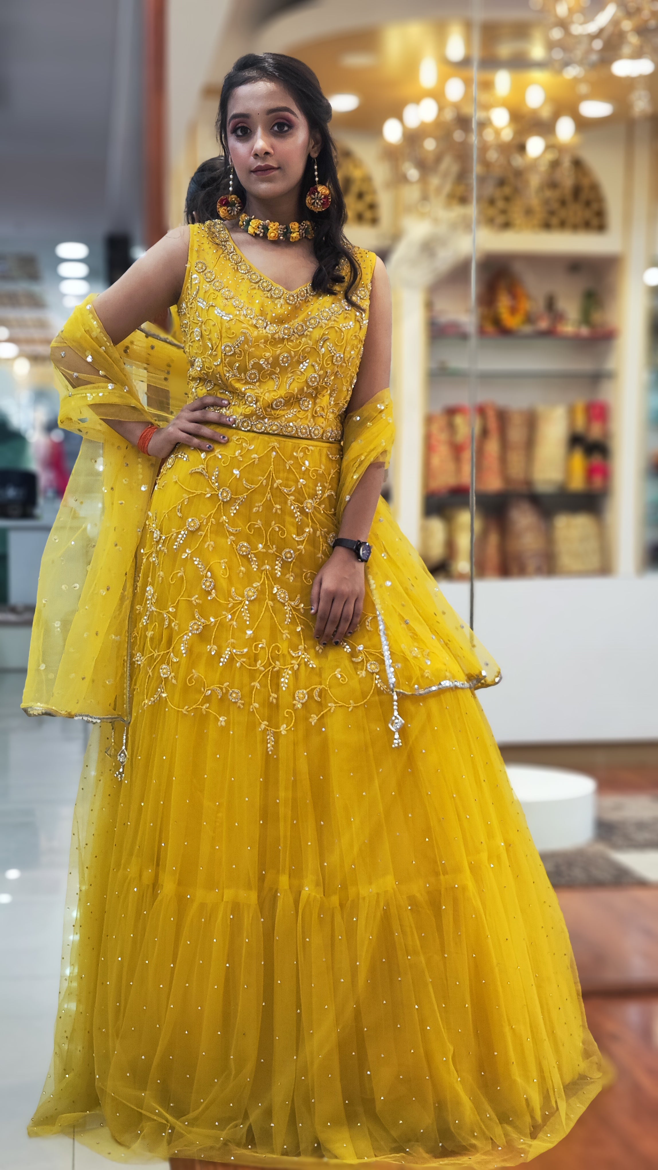 Bright Haldi Yellow Western Gown