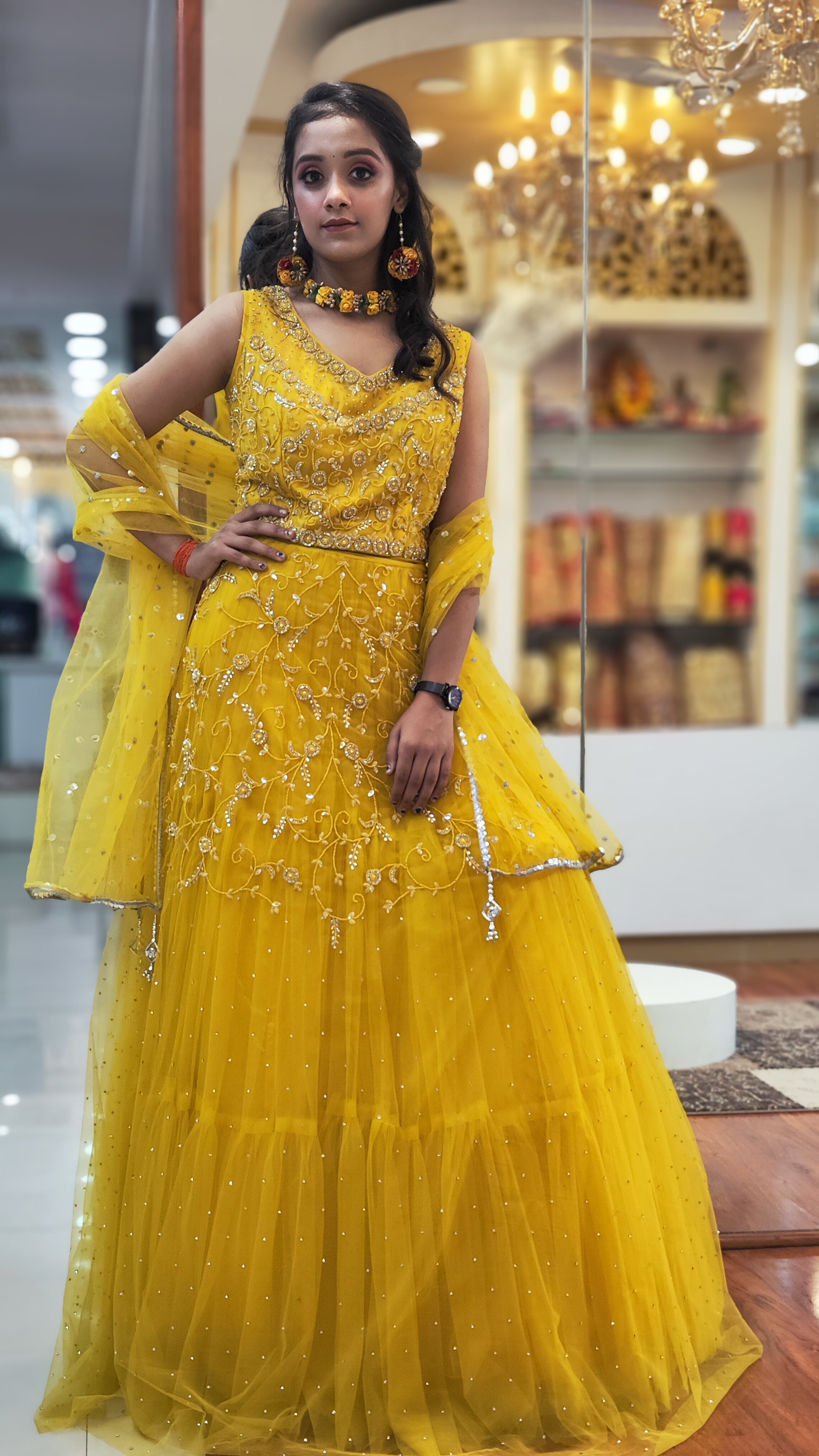 Bright Haldi Yellow Western Gown