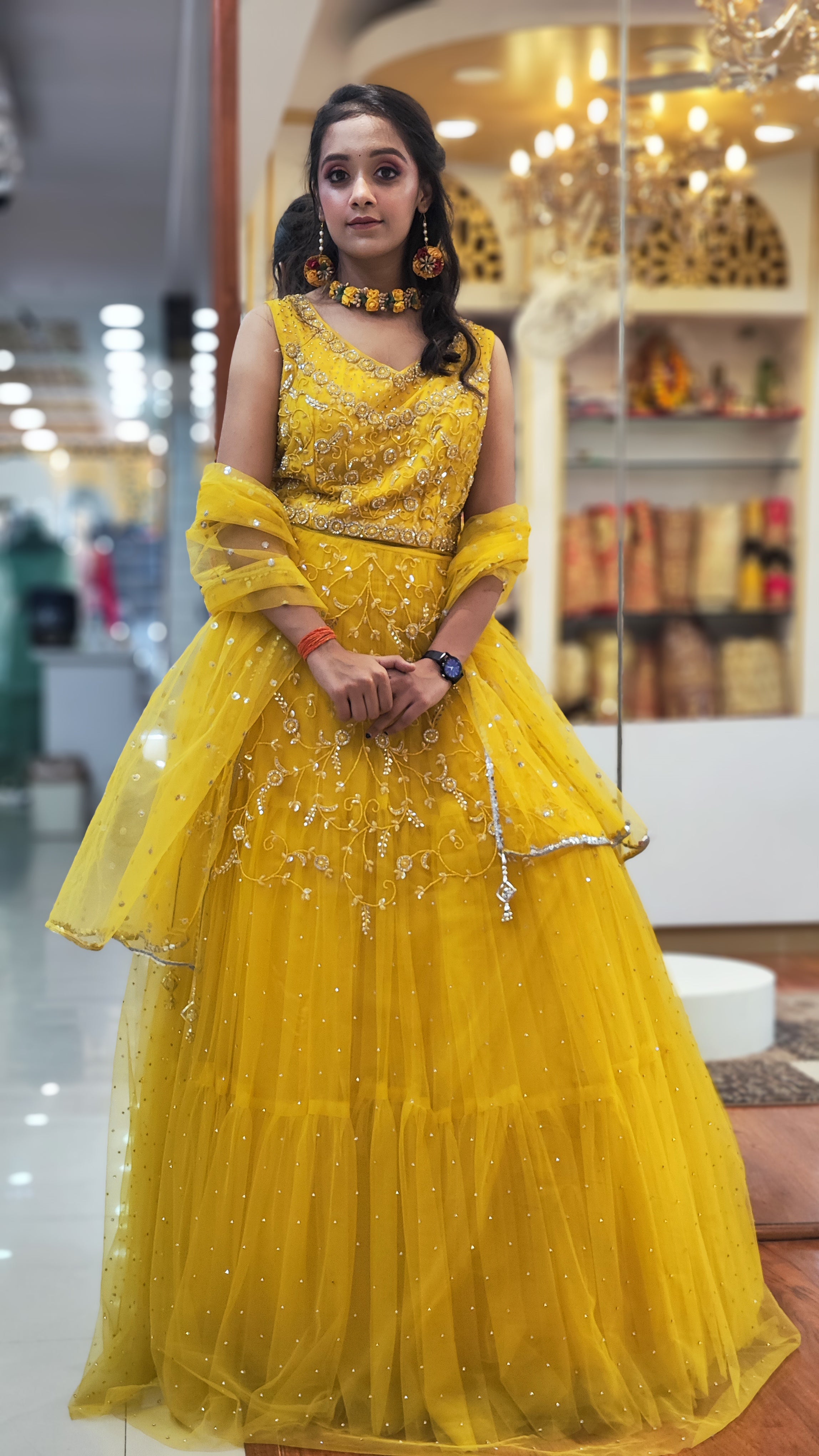 Bright Haldi Yellow Western Gown