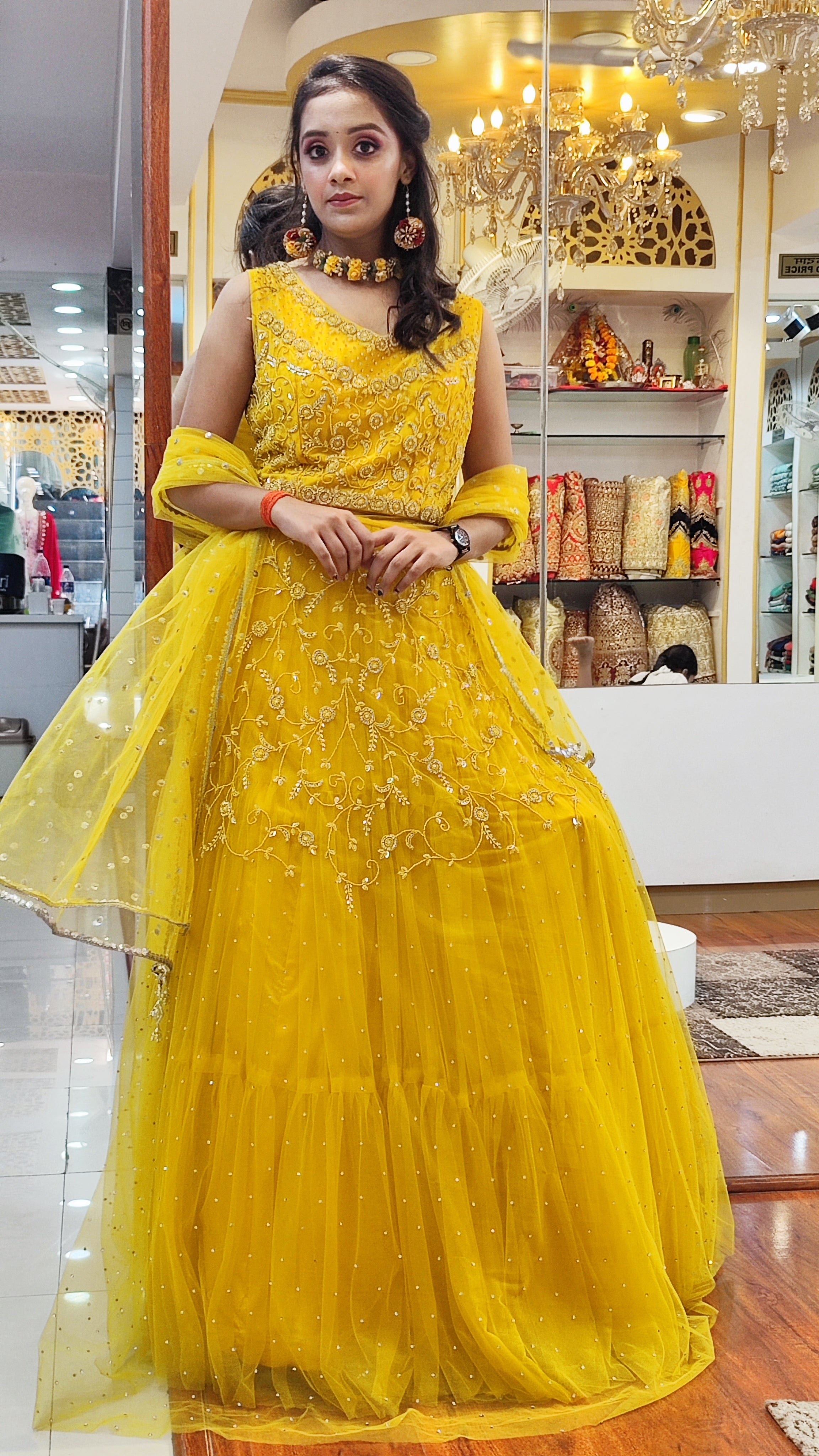 Bright Haldi Yellow Western Gown