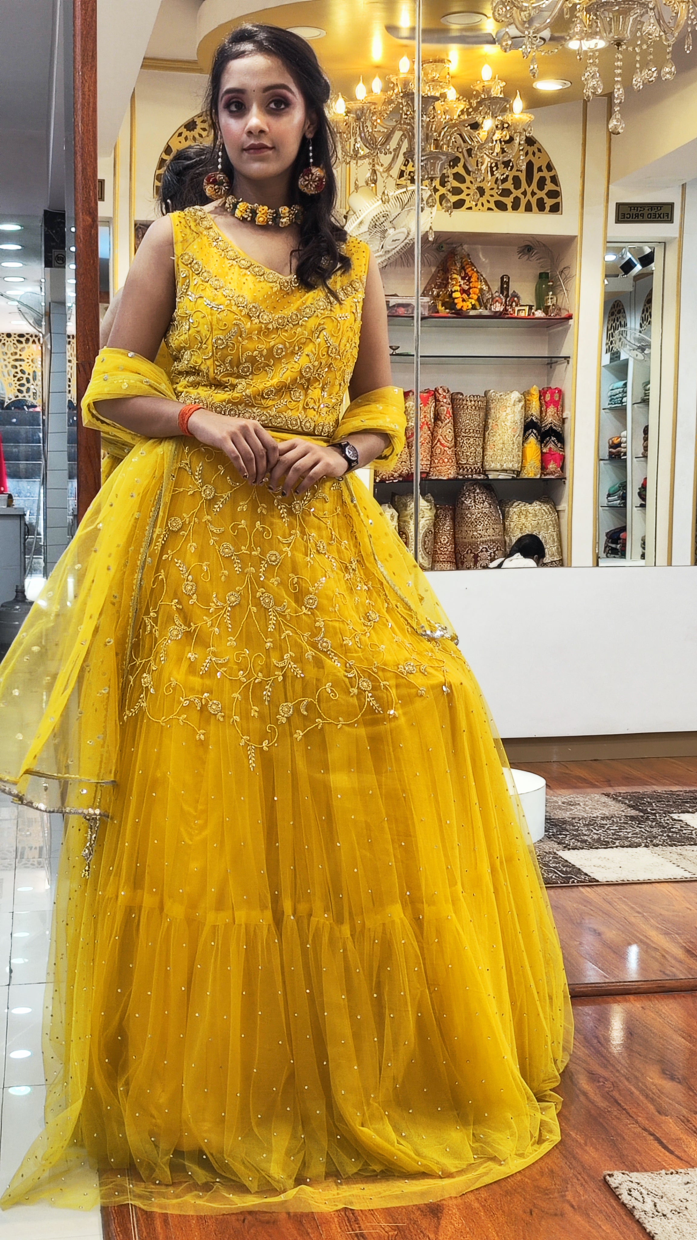 Bright Haldi Yellow Western Gown