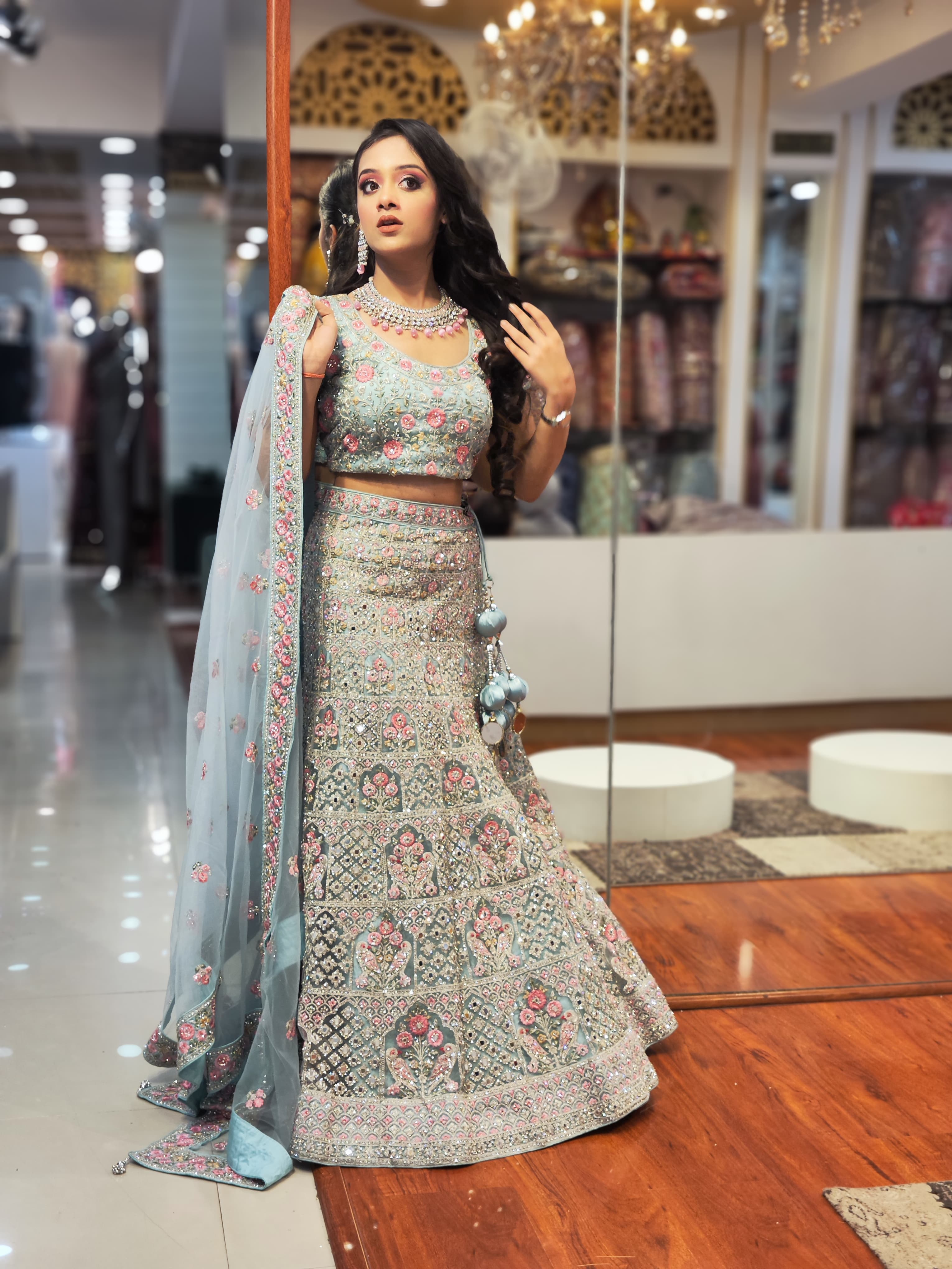 Ice Blue hand work Lehenga