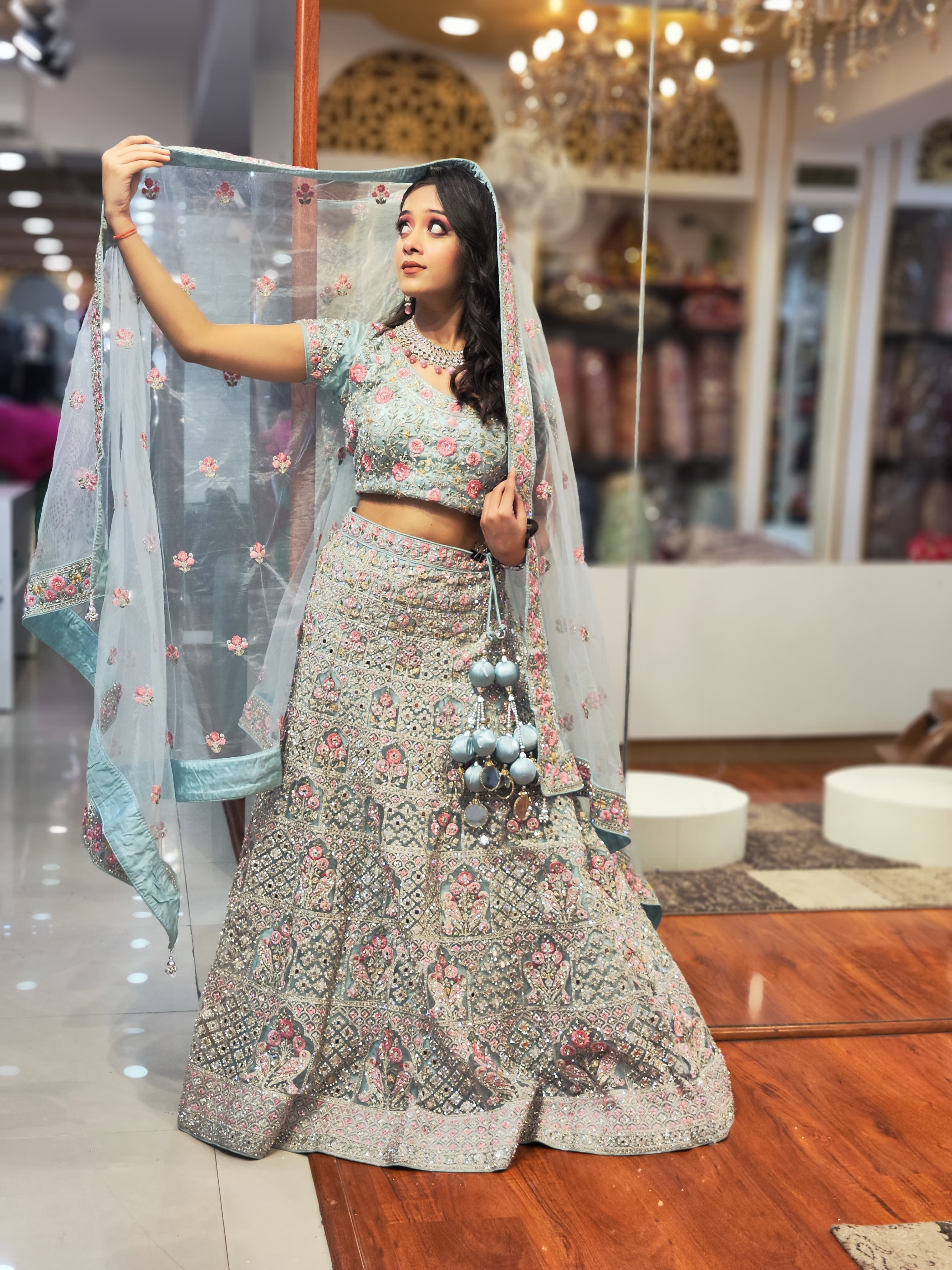 Ice Blue hand work Lehenga