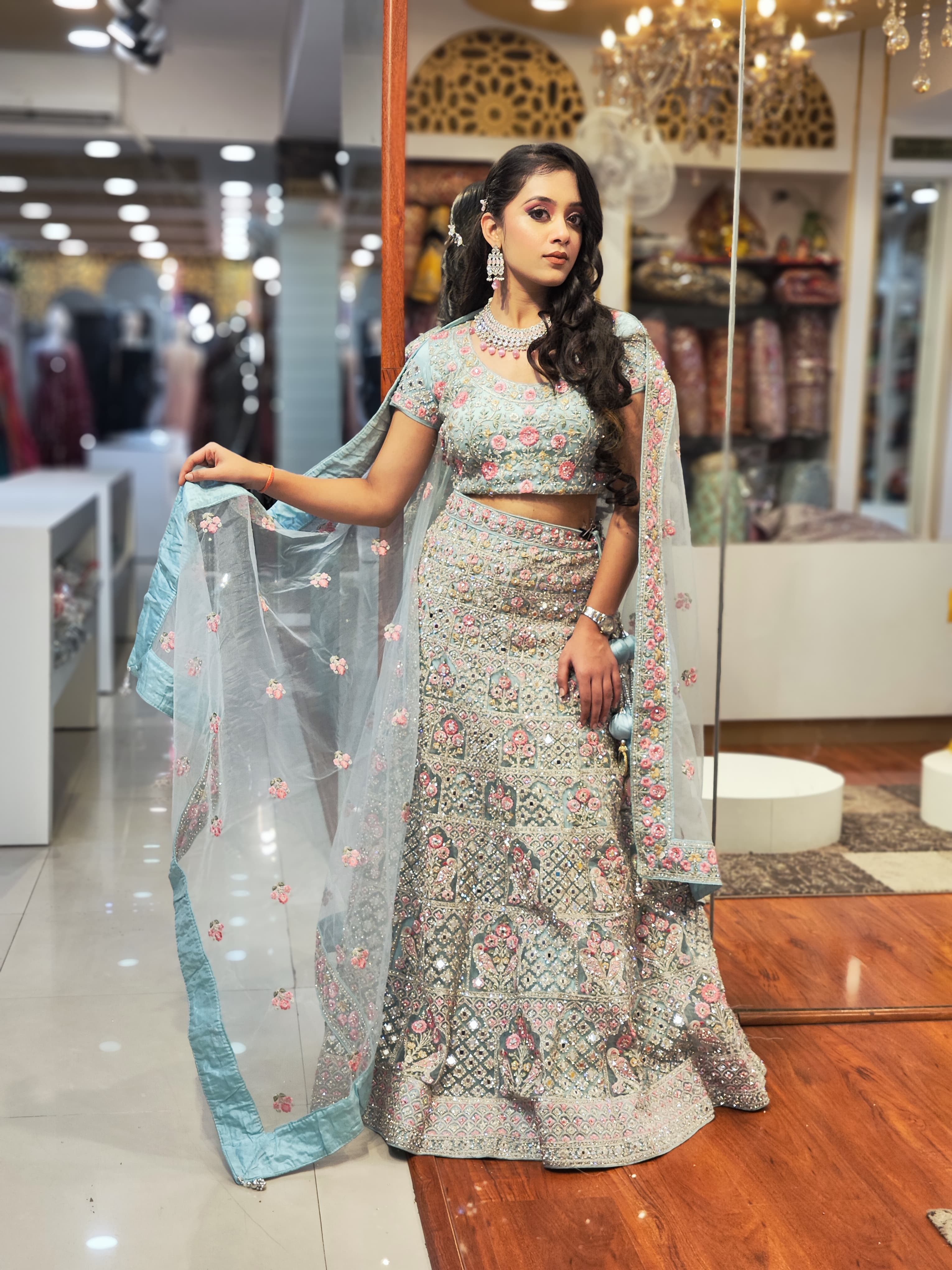 Ice Blue hand work Lehenga