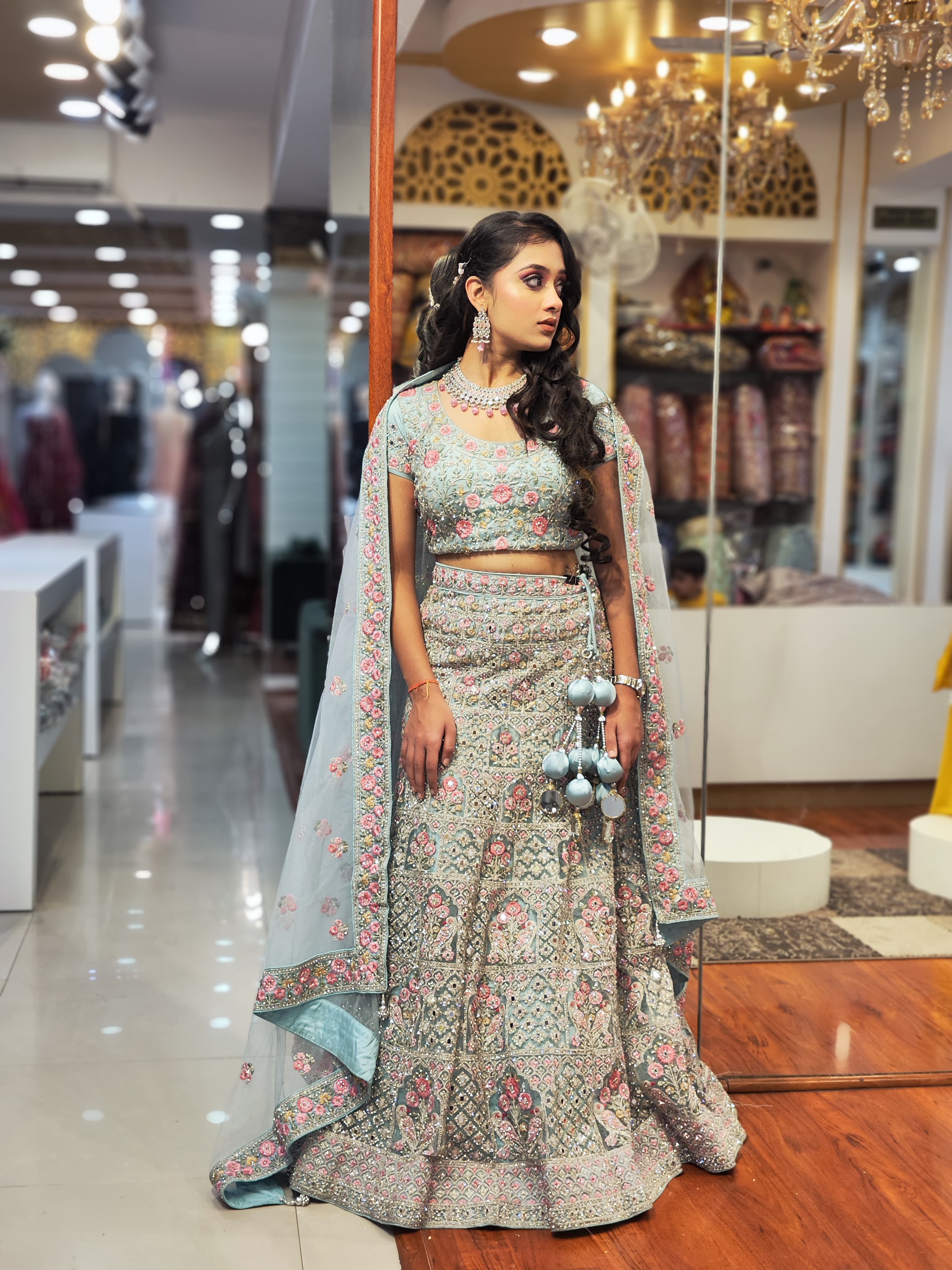 Ice Blue hand work Lehenga