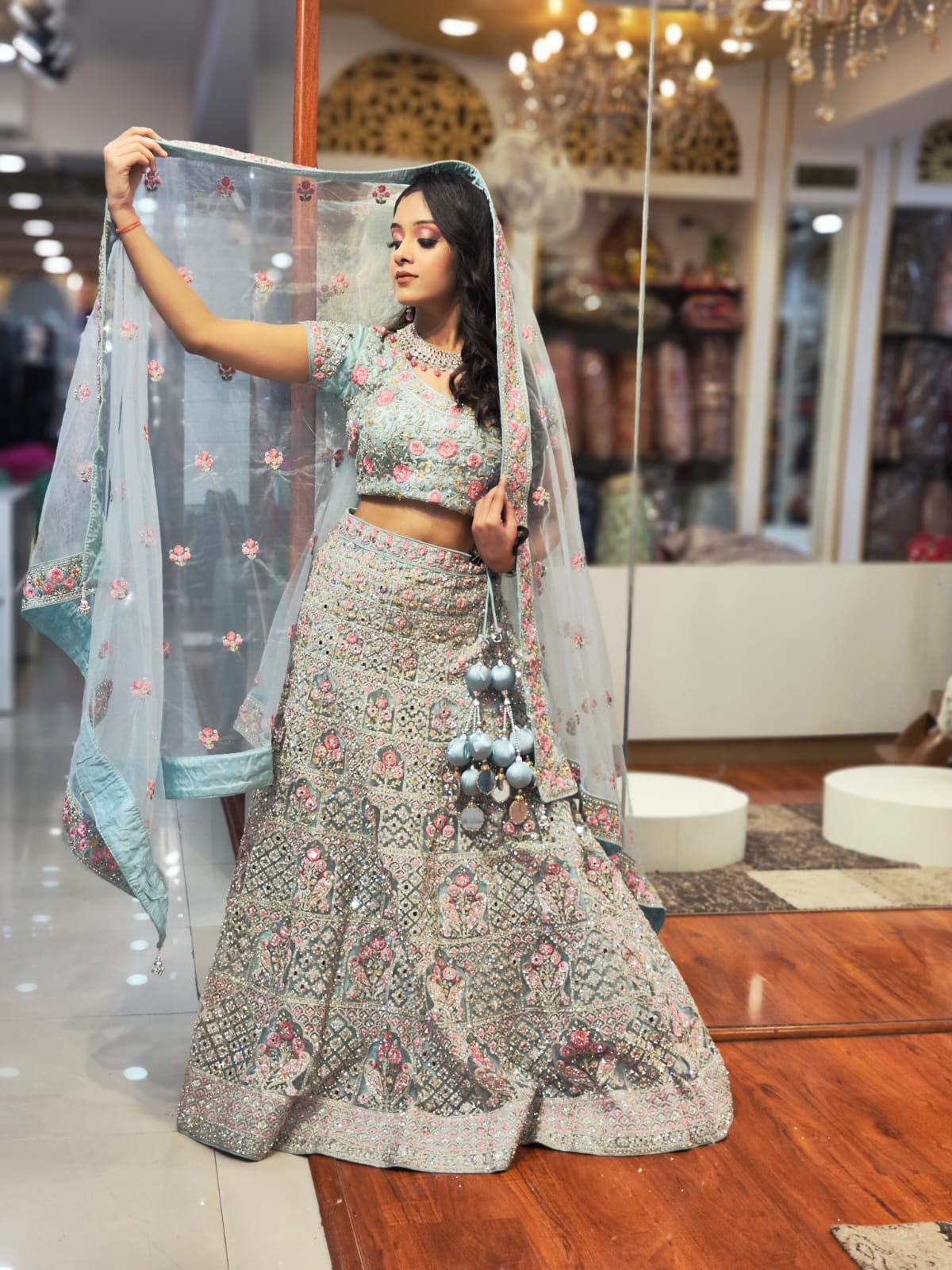 Ice Blue hand work Lehenga